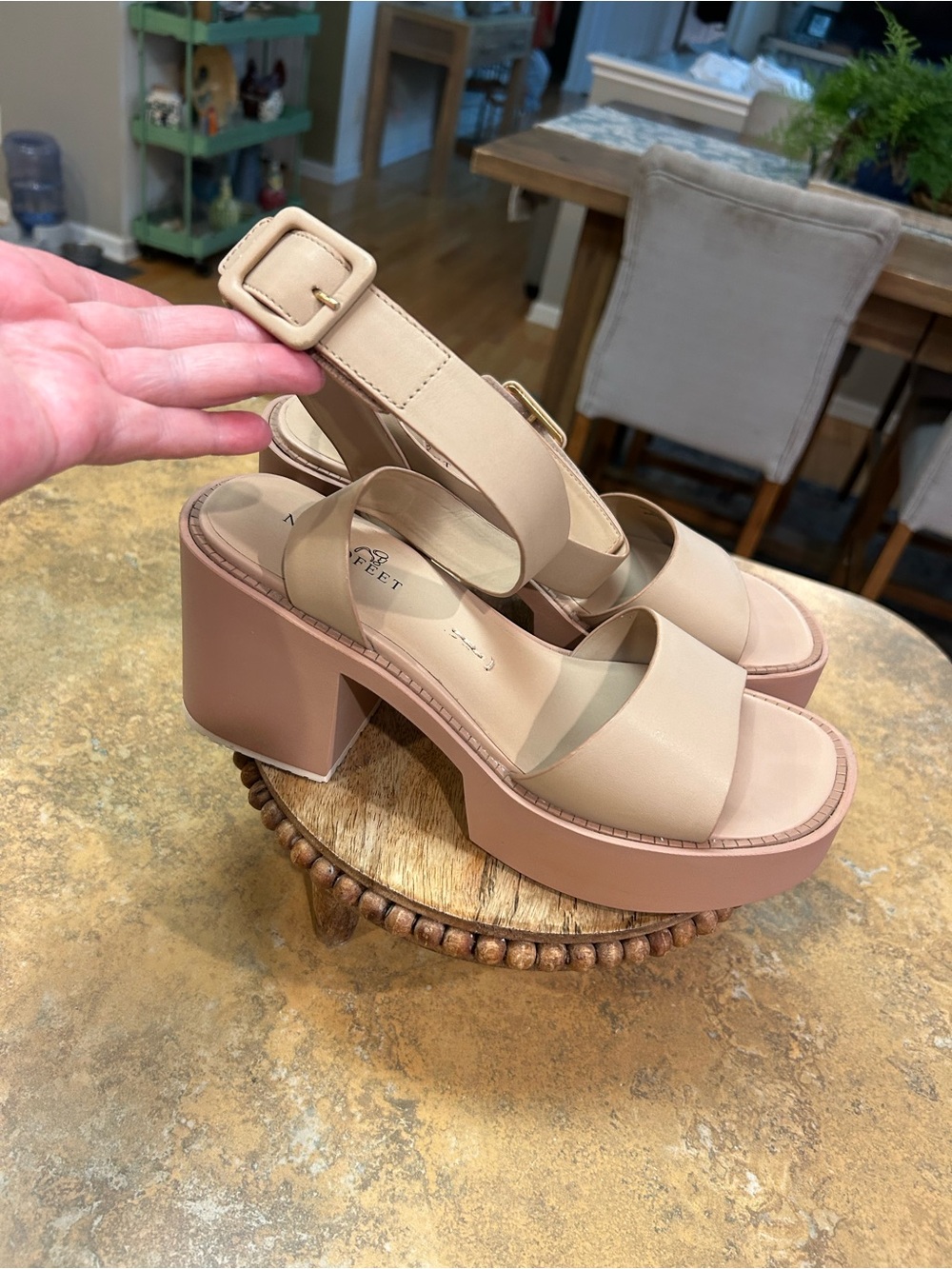 Naked Feet Iconoclost  Rosette Block Heel Sandal with Ankle Strap - Picture 2 of 15